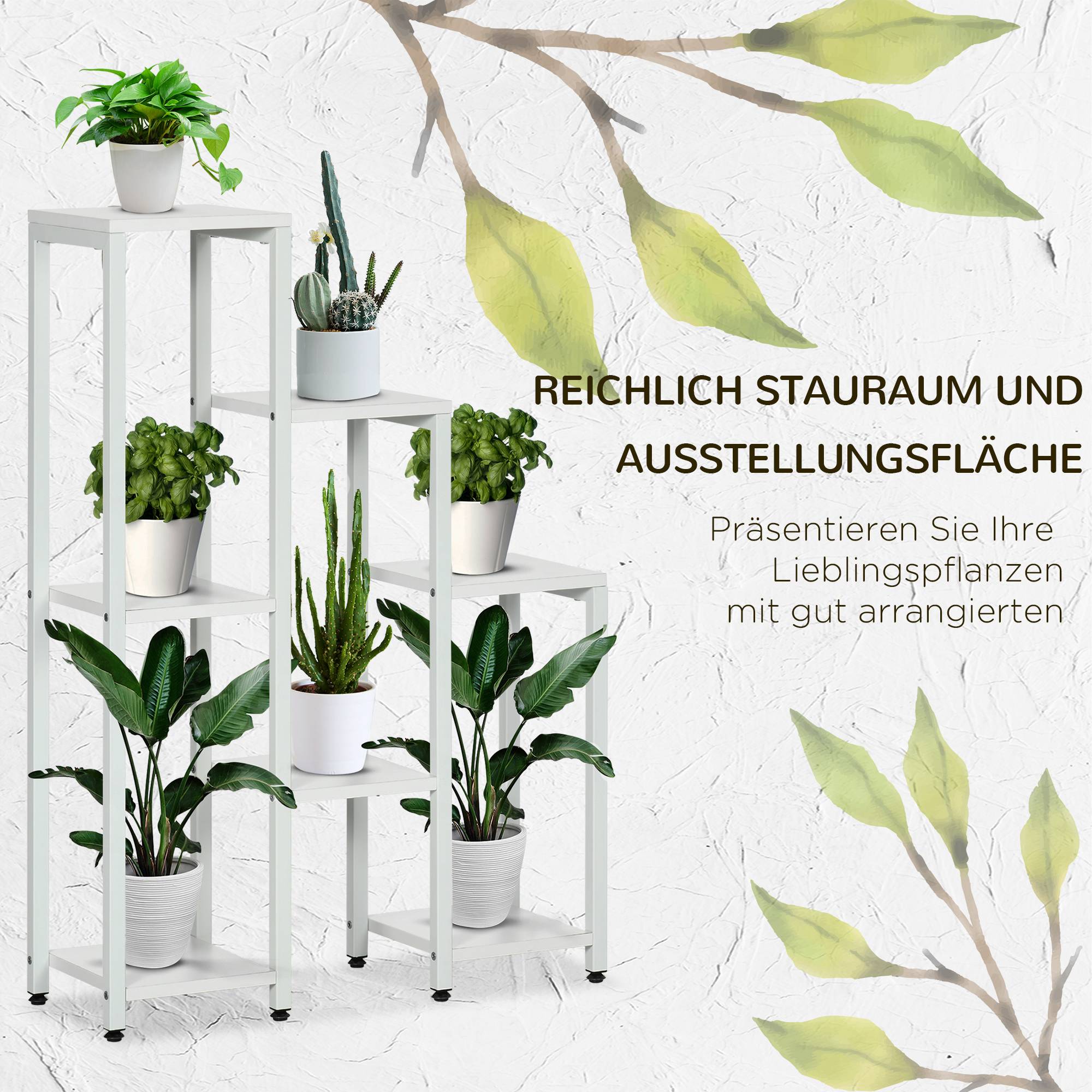 Support à fleurs Outsunny 7 niveaux intérieur extérieur acier blanc 65 x 23 x 94,5 cm étagère plantes jardin - Image 6
