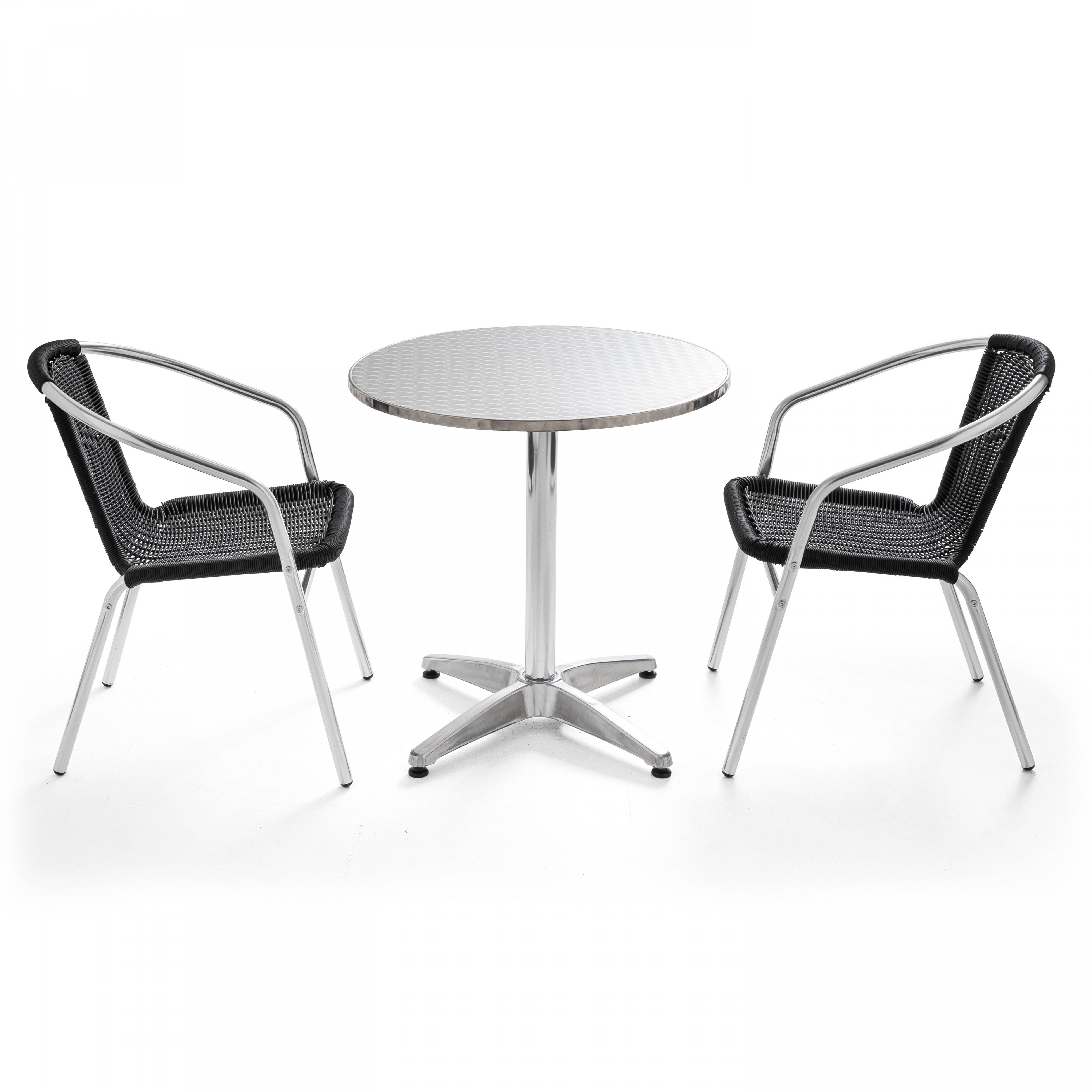 Oviala - Table de jardin ronde en aluminium et 2 fauteuils Brixton - Oviala - Imagen 1