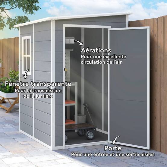 Helloshop26 - Abri de jardin à 122 x 149 x 192 cm porte verrouillable ventilation surface 1,54 m² design moderne en aluminium gris - Image 4