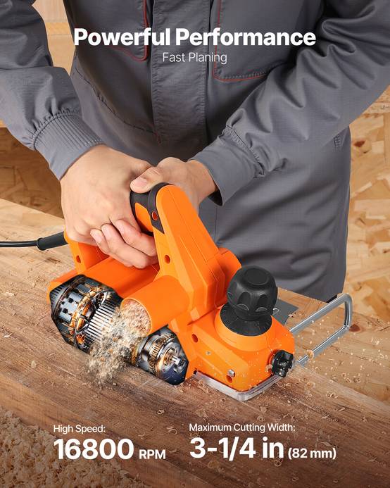 VEVOR Rabot Électrique Filaire Raboteuse à Bois à Main 82 mm 650 W 16800 tr/min - Image 2