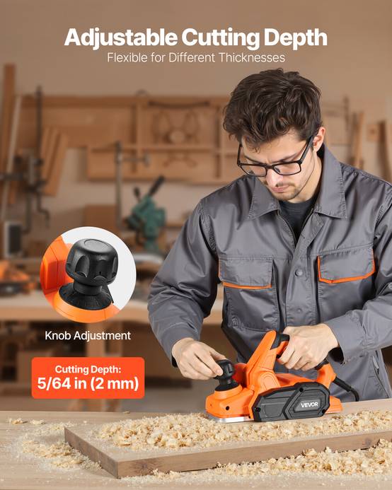 VEVOR Rabot Électrique Filaire Raboteuse à Bois à Main 82 mm 650 W 16800 tr/min - Image 4
