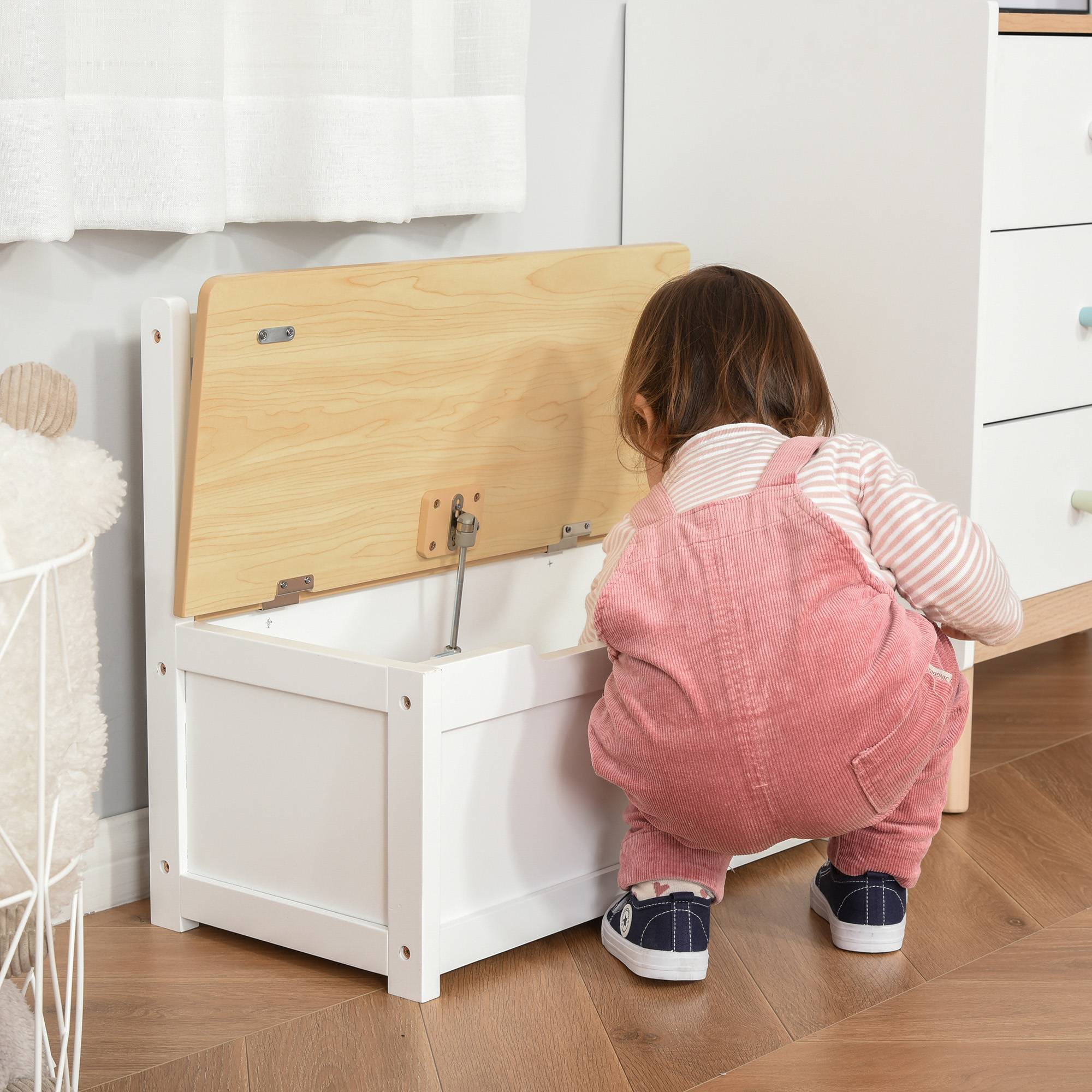 Banc de Rangement Enfant avec Dossier et Couvercle à Fermeture Douce, 40 kg, Jouets, Chambre/Salle de Jeux, 60 x 30 x 50 cm, Blanc - Image 9