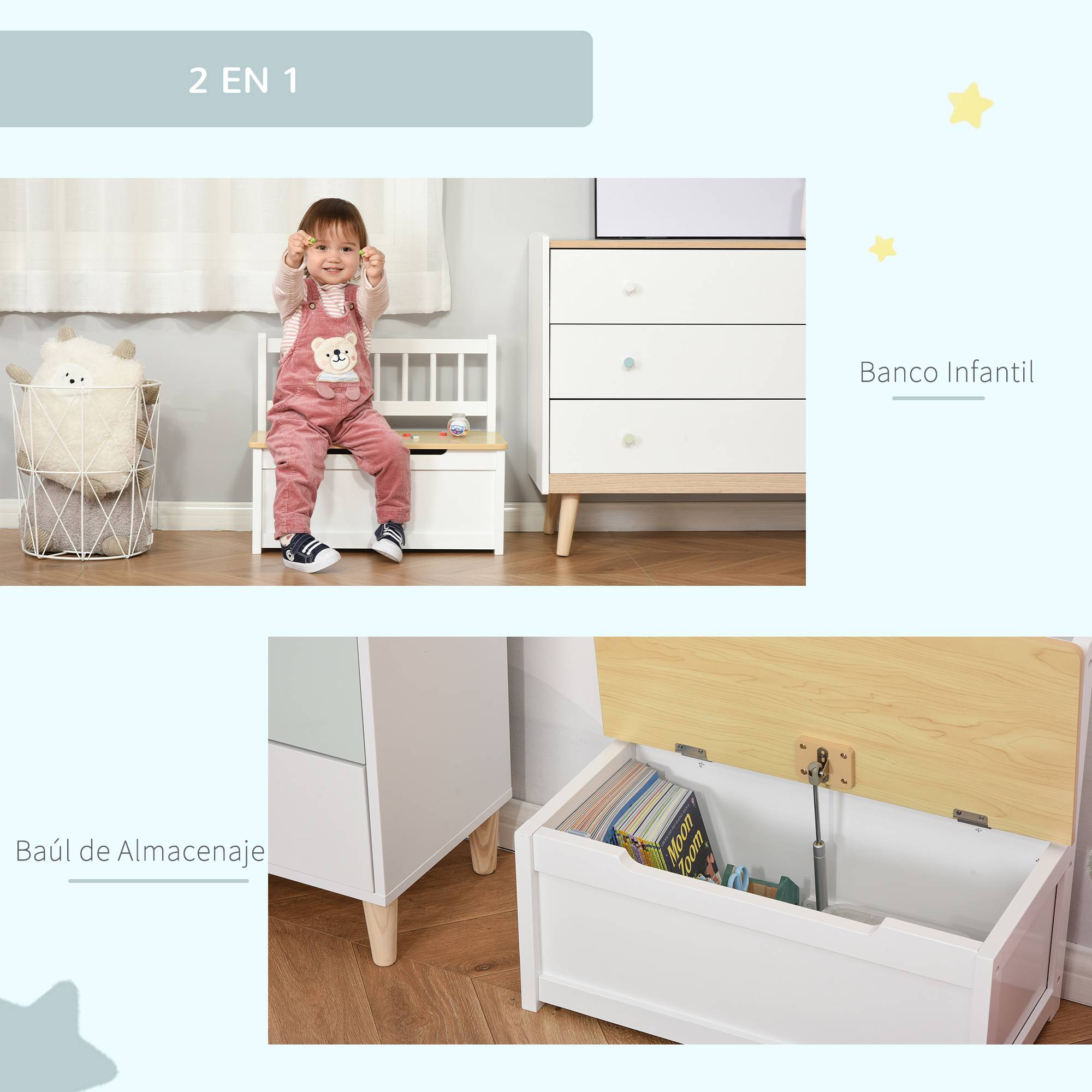Banc de Rangement Enfant avec Dossier et Couvercle à Fermeture Douce, 40 kg, Jouets, Chambre/Salle de Jeux, 60 x 30 x 50 cm, Blanc - Image 6