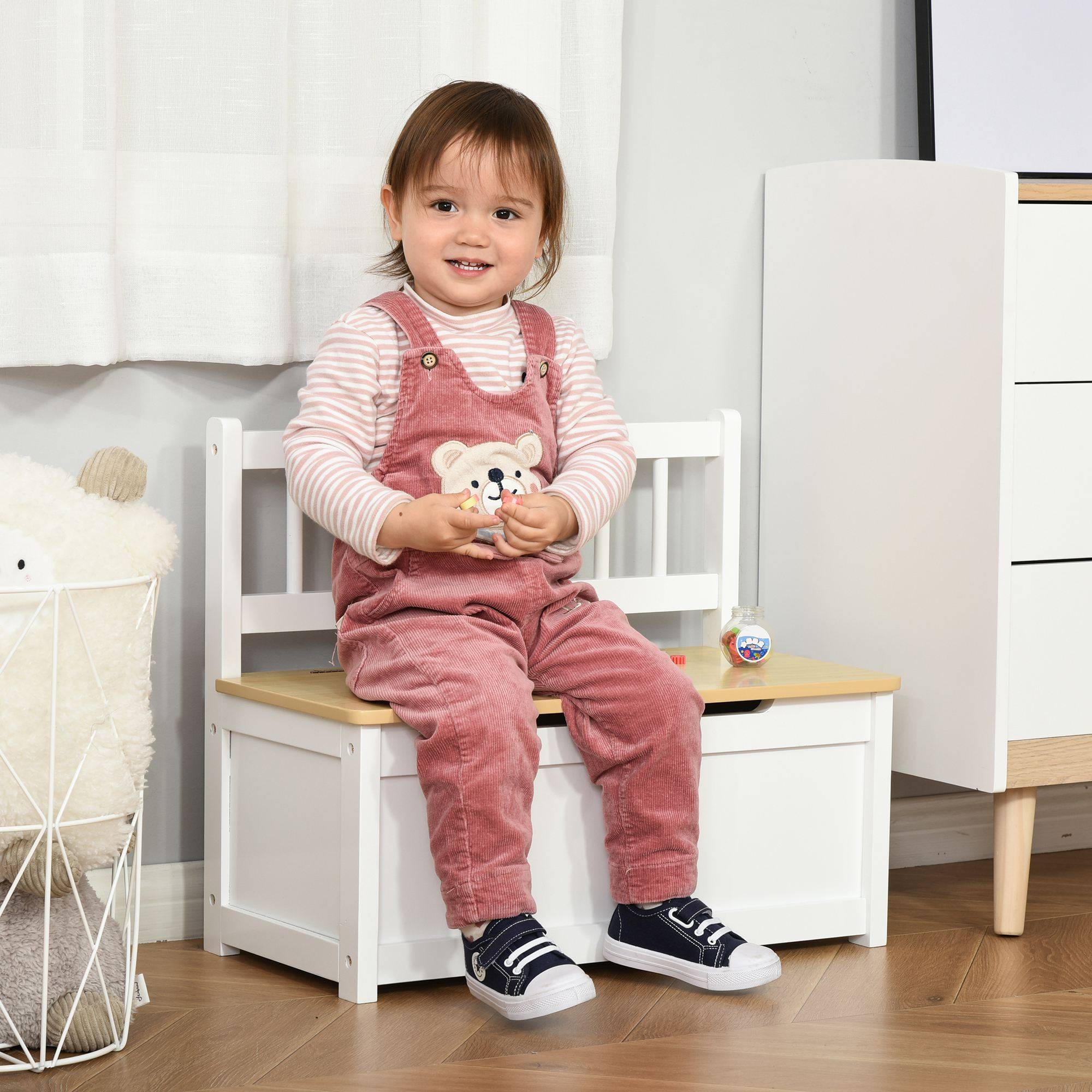 Banc de Rangement Enfant avec Dossier et Couvercle à Fermeture Douce, 40 kg, Jouets, Chambre/Salle de Jeux, 60 x 30 x 50 cm, Blanc - Image 3