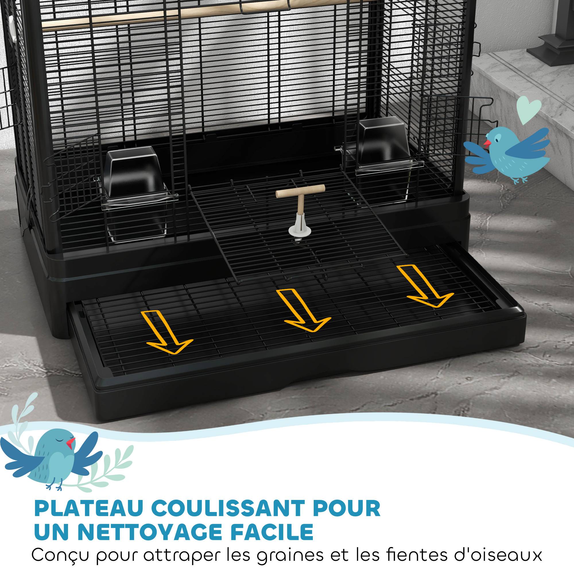 Cage à oiseaux métal noir 61 x 36.5 x 98 cm - PANGIVO - Image 6