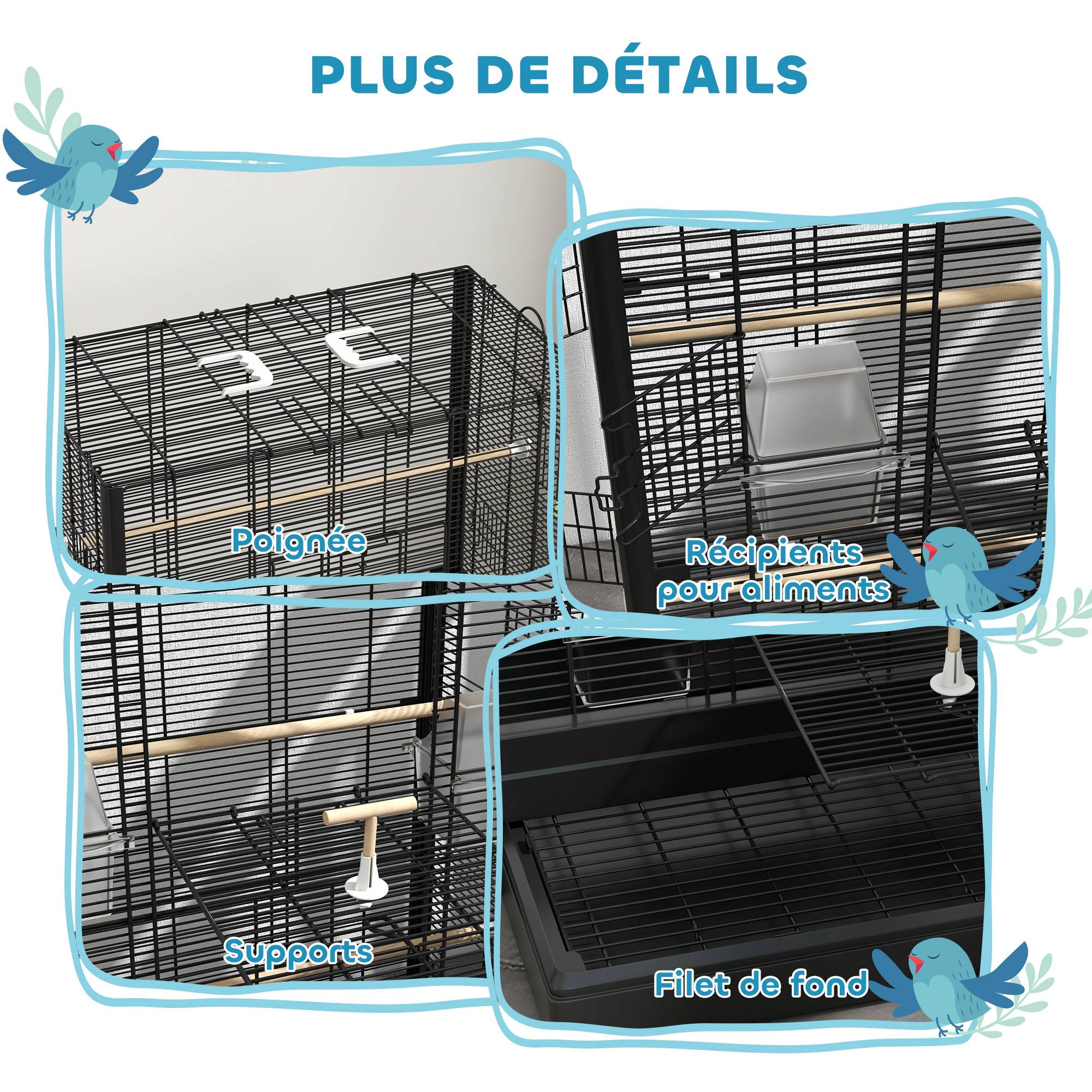 Cage à oiseaux métal noir 61 x 36.5 x 98 cm - PANGIVO - Image 9