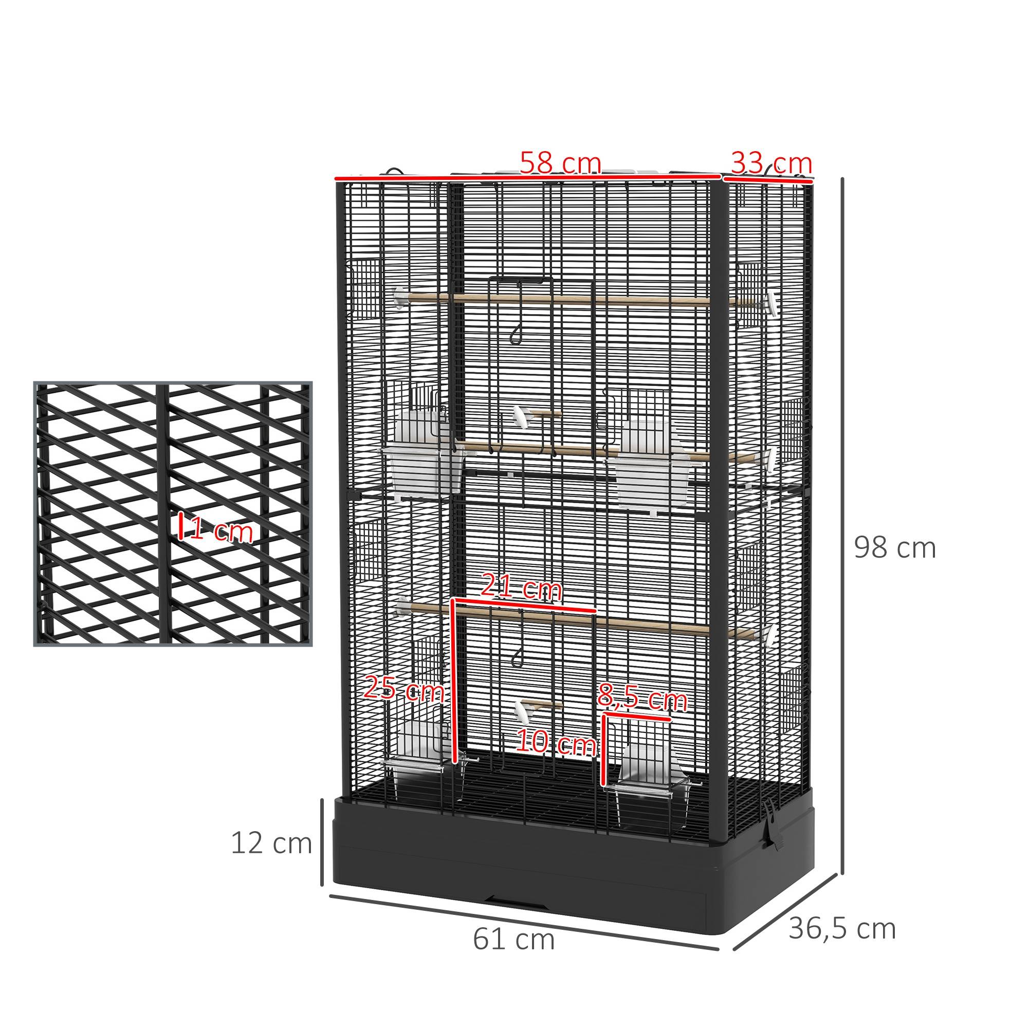 Cage à oiseaux métal noir 61 x 36.5 x 98 cm - PANGIVO - Image 5
