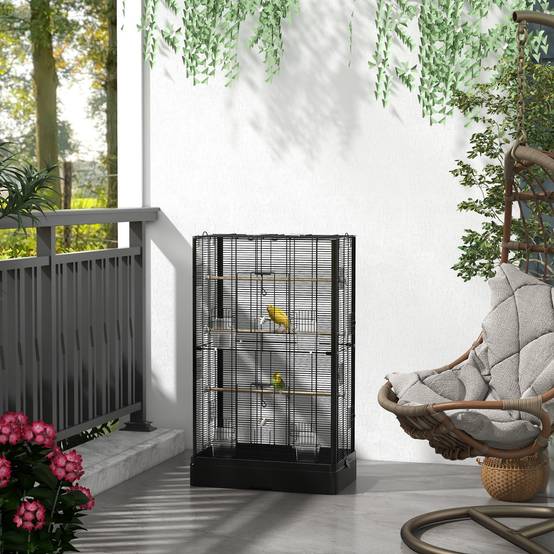 Cage à oiseaux métal noir 61 x 36.5 x 98 cm - PANGIVO - Image 4