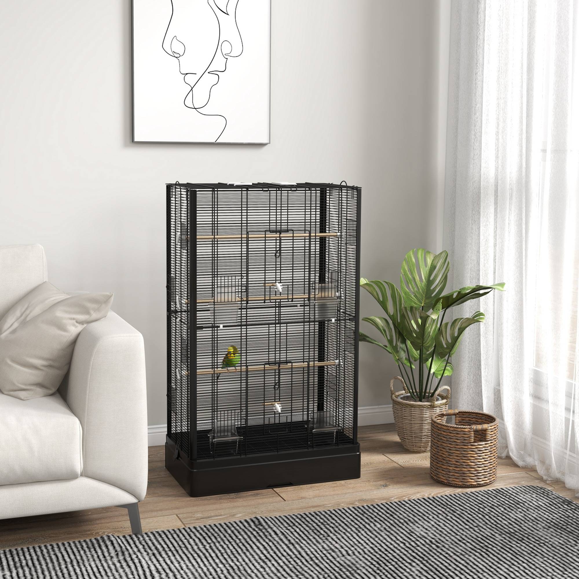 Cage à oiseaux métal noir 61 x 36.5 x 98 cm - PANGIVO - Image 3