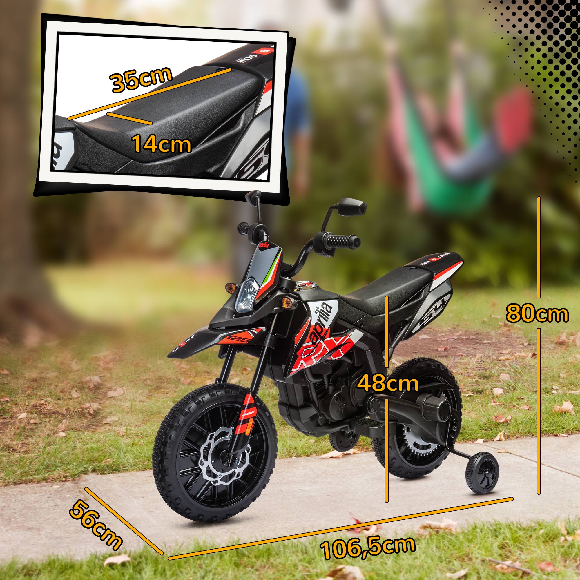 Moto électrique enfants sous licence Aprilia avec 2 moteurs 12V, roues d'entraînement, lumière LED, musique - rouge - Image 5