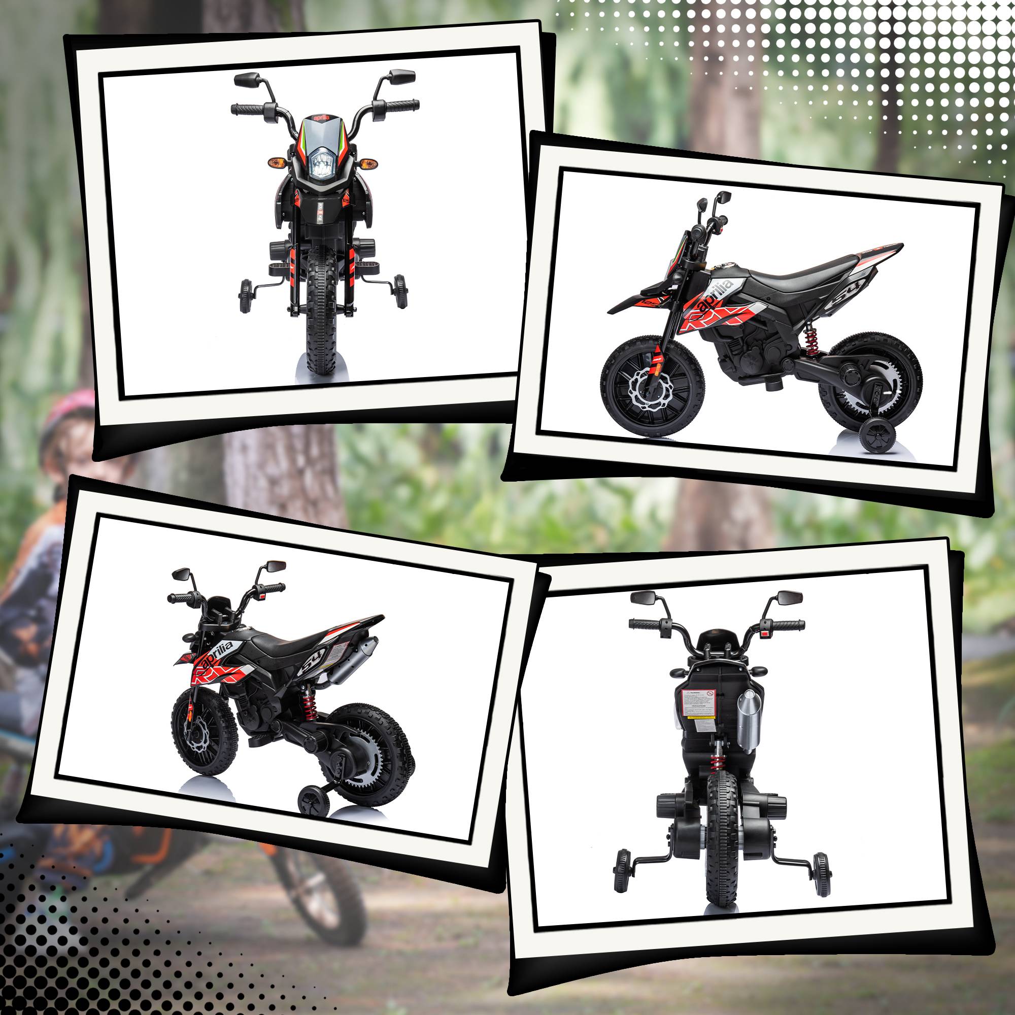 Moto électrique enfants sous licence Aprilia avec 2 moteurs 12V, roues d'entraînement, lumière LED, musique - rouge - Image 10