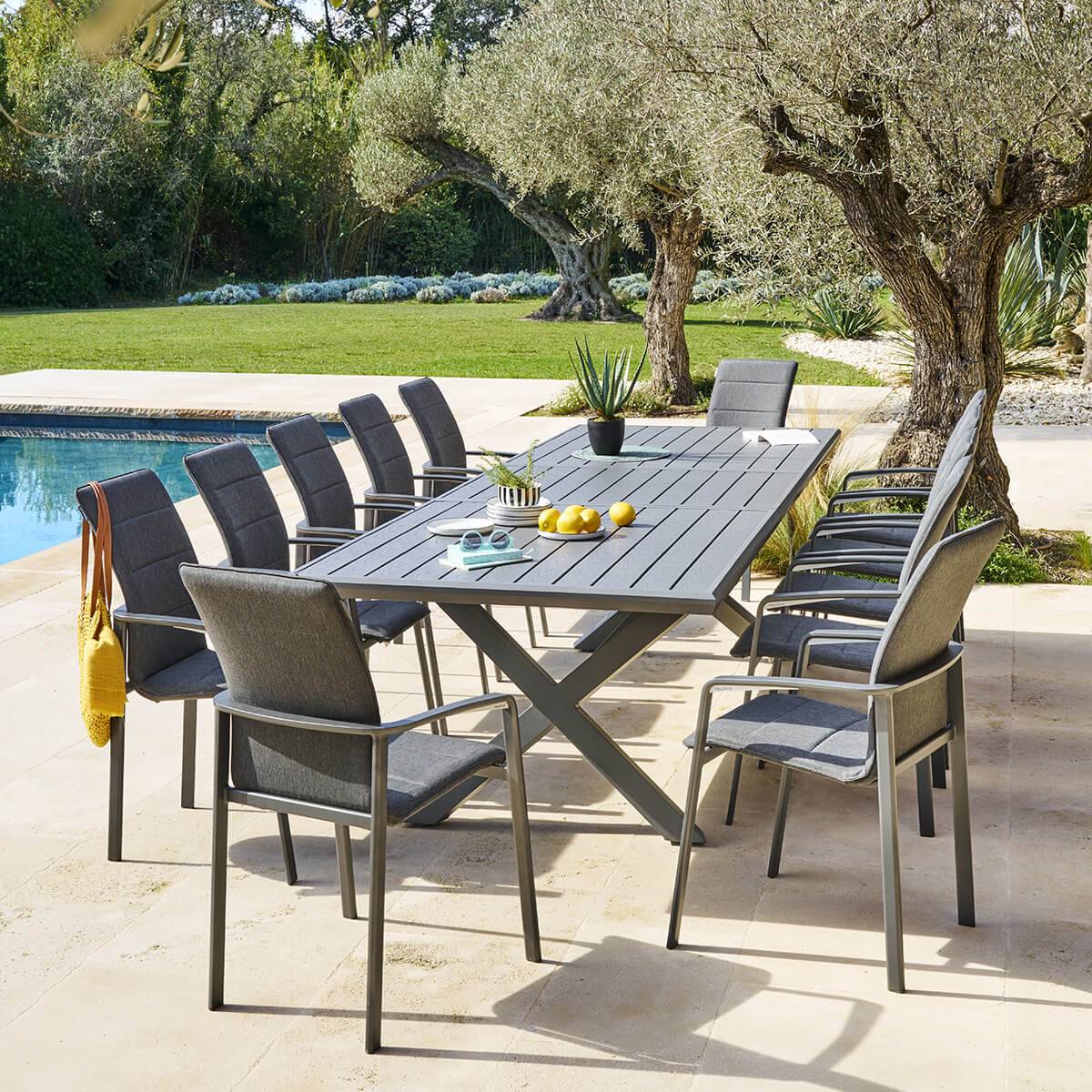 Hesperide - Table de jardin extensible "Axiome" ardoise granitée 12 places en aluminium traité époxy - Hespéride - Imagen 1