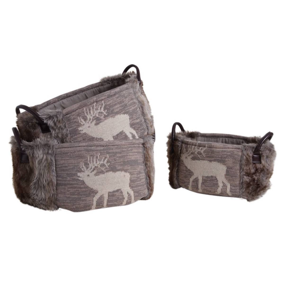 Aubry Gaspard - Corbeille de rangement ovale motif cerf (Lot de 3) - Imagen 1