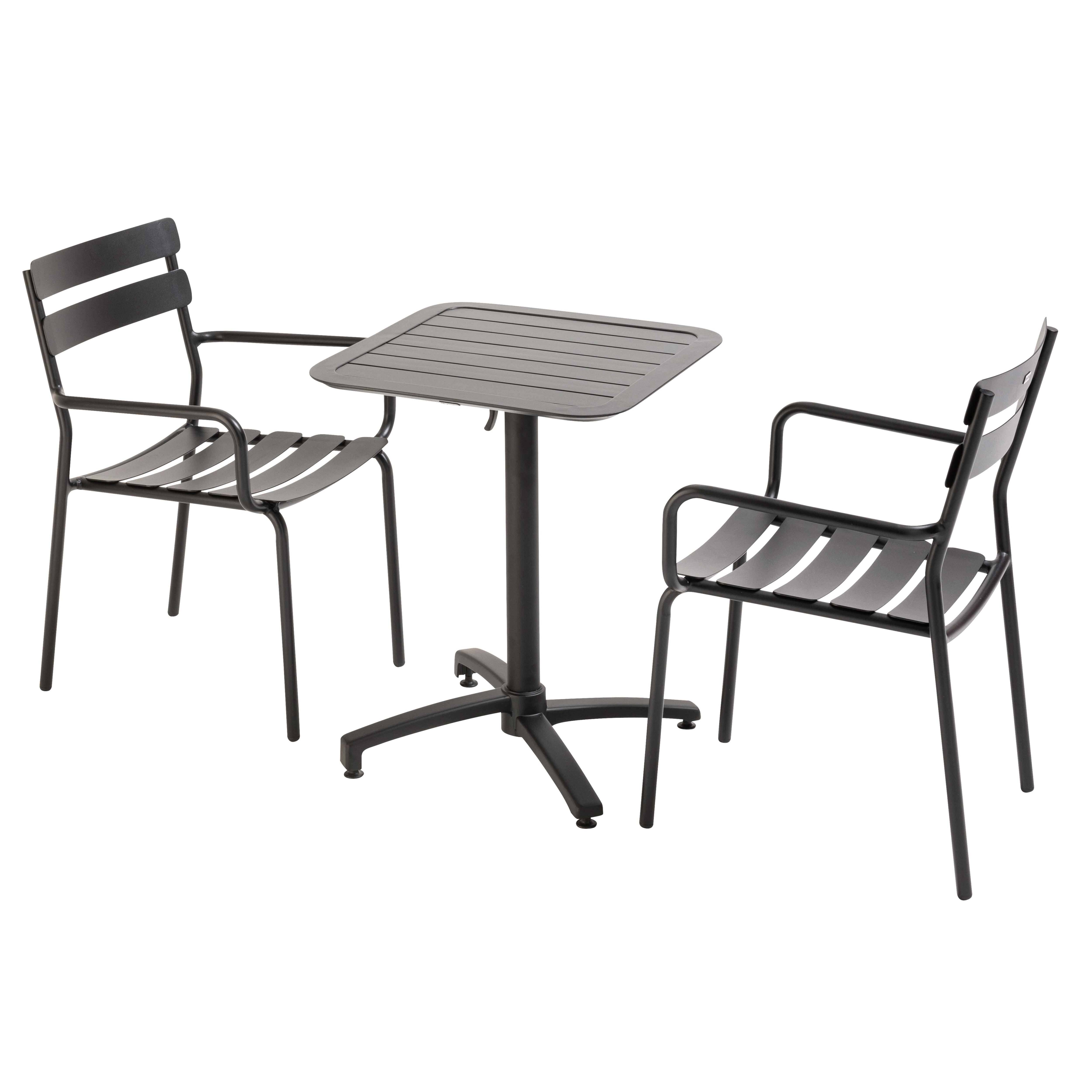 Oviala - Ensemble table inclinable de terrasse 60 x 60 cm et 2 fauteuils noir Almada - Oviala - Image 1