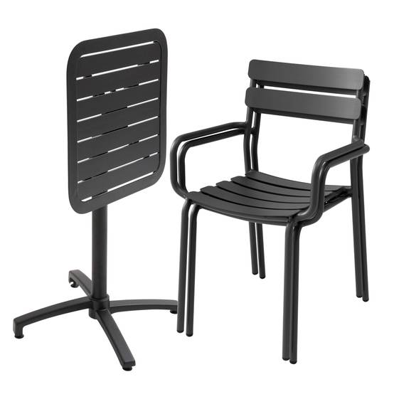 Oviala - Ensemble table inclinable de terrasse 60 x 60 cm et 2 fauteuils noir Almada - Oviala - Image 3