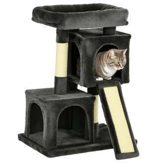 Arbre à chat PawHut 83 cm, poteau à griffer en sisal, tour d'escalade pour petits chats, gris foncé