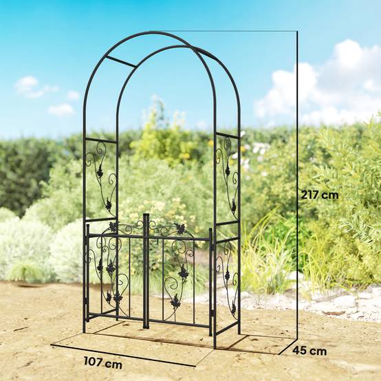 Arche de jardin avec double porte acier noir 107 x 45 x 217 cm - PANGIVO - Image 5
