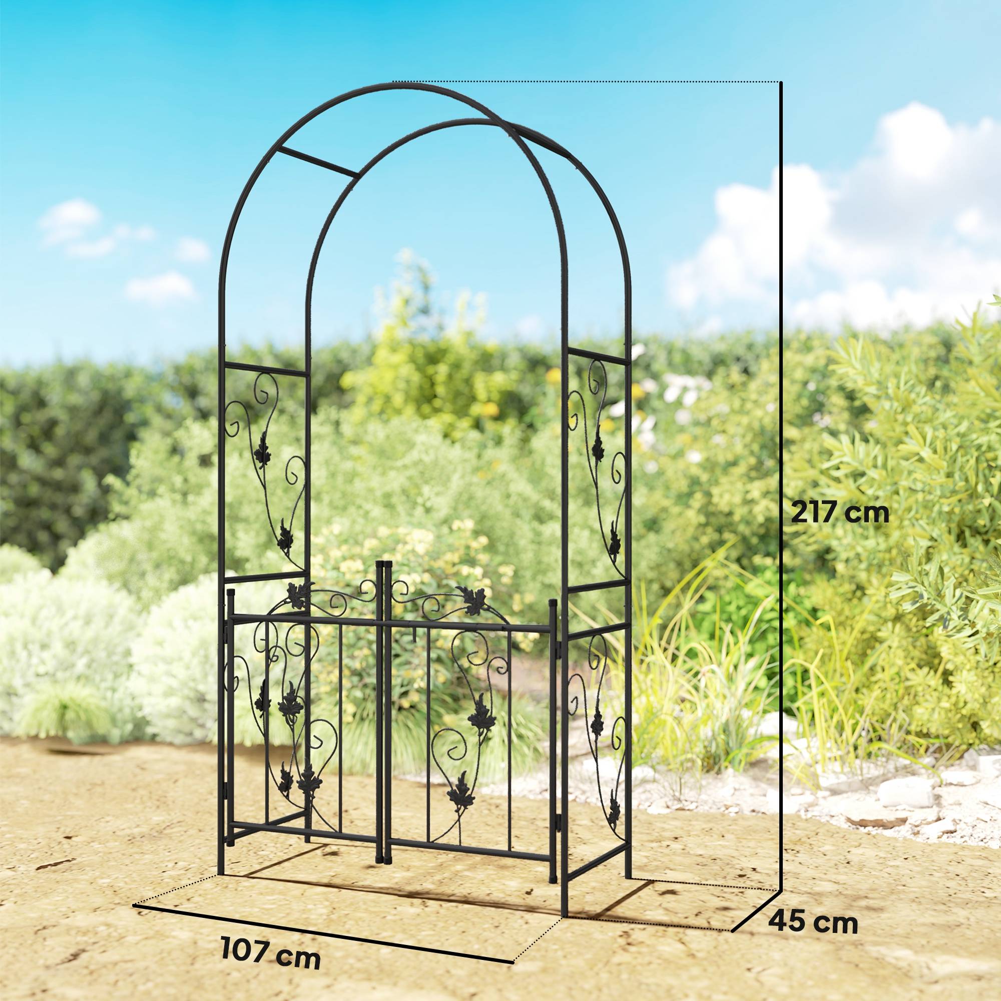 Arche de jardin avec double porte acier noir 107 x 45 x 217 cm - PANGIVO - Image 5