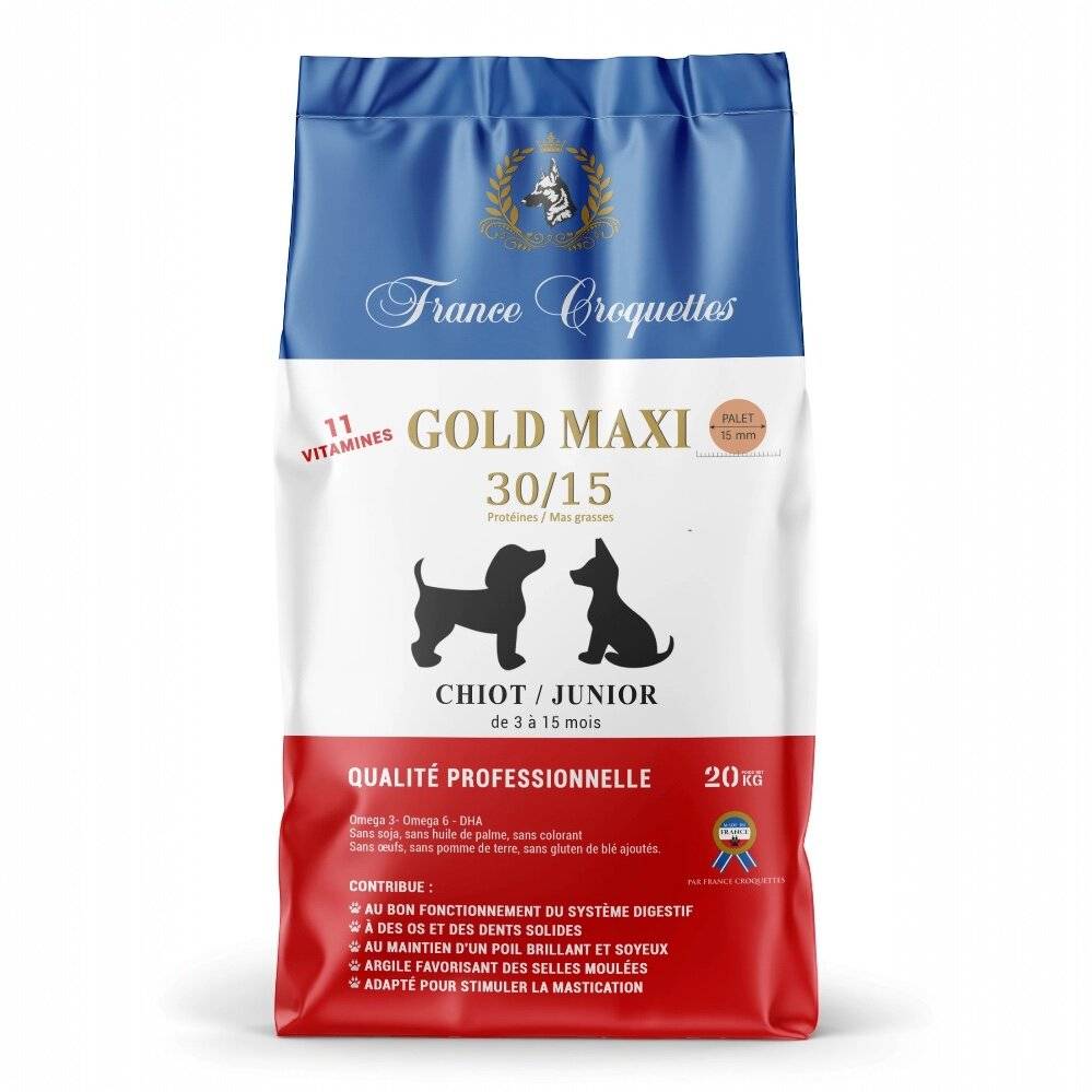 france croquette pour chiot gold maxi chiot junior 30/15 – 20kg – petites à moyennes races - chiot 3 à 15 mois – haute finition