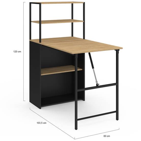 Bureau - HOMCOM - pliable - sur roulettes - 80 x 50 cm - étagère et sac de rangement - chêne - Maison Bureau - HOMCOM - pliable - sur roulettes - 80 x 50 cm - étagère et sac de rangement - chêne - Maison