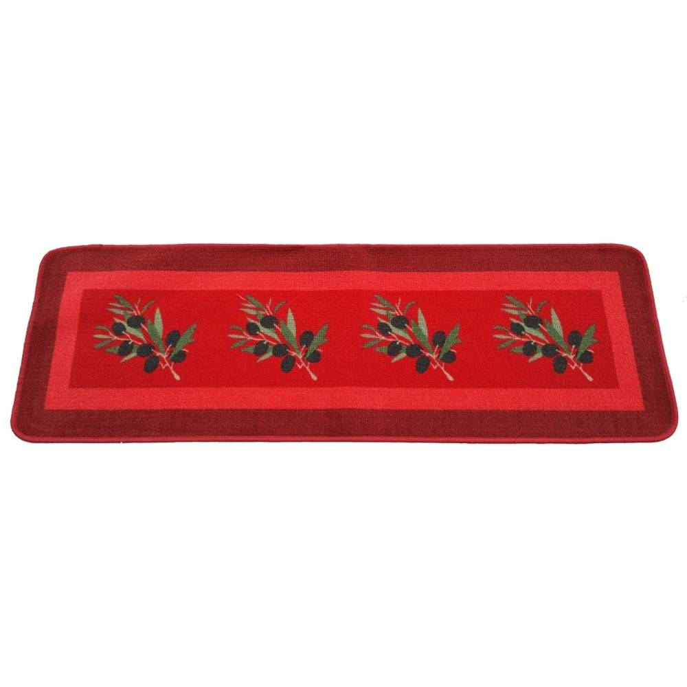 Sans Marque - Tapis de cuisine rouge antidérapant motif olives - Imagen 1