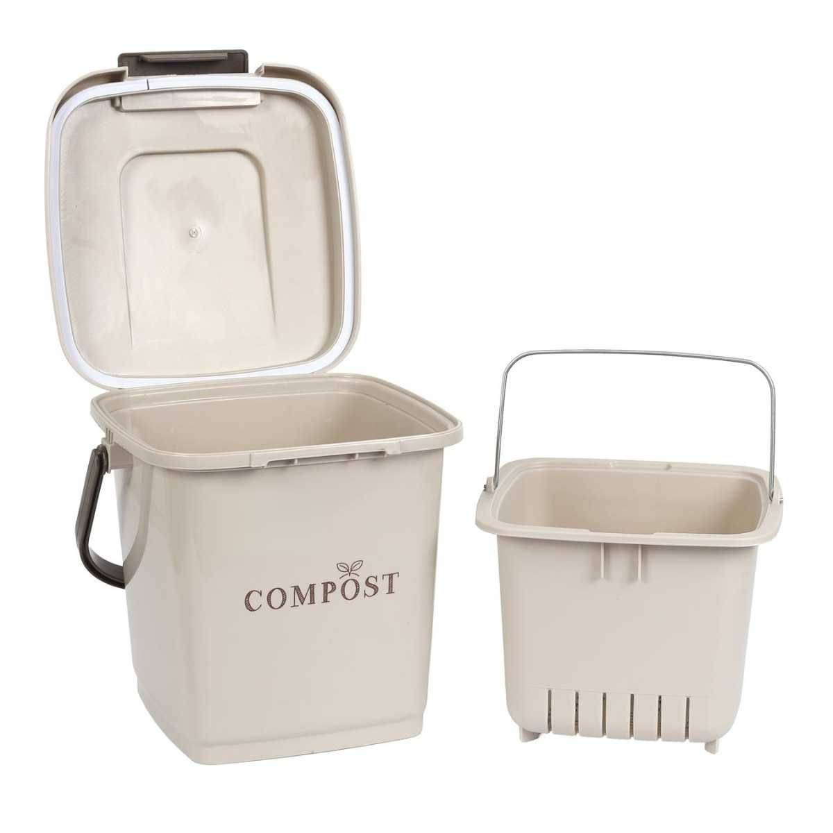Poubelle à Compost 8L avec Panier Perforé et Couvercle à Clapet - FLIRIS - Image 1
