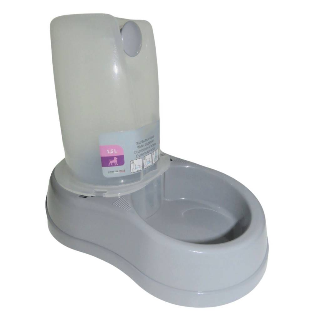 Dispensador de agua 1.5 litros, gris de plástico, para perro o gato - Imagen 3