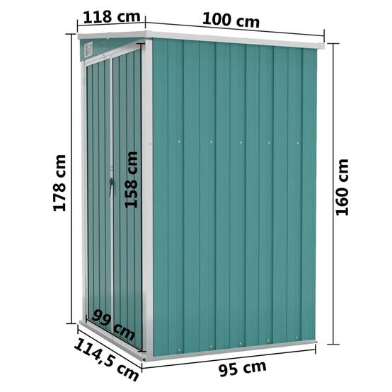 Abri de jardin 1.18m² - Cabane de jardin - Remise de jardin murale Vert 118x100x178 cm Acier galvanisé MAISON CHIC - Image 7
