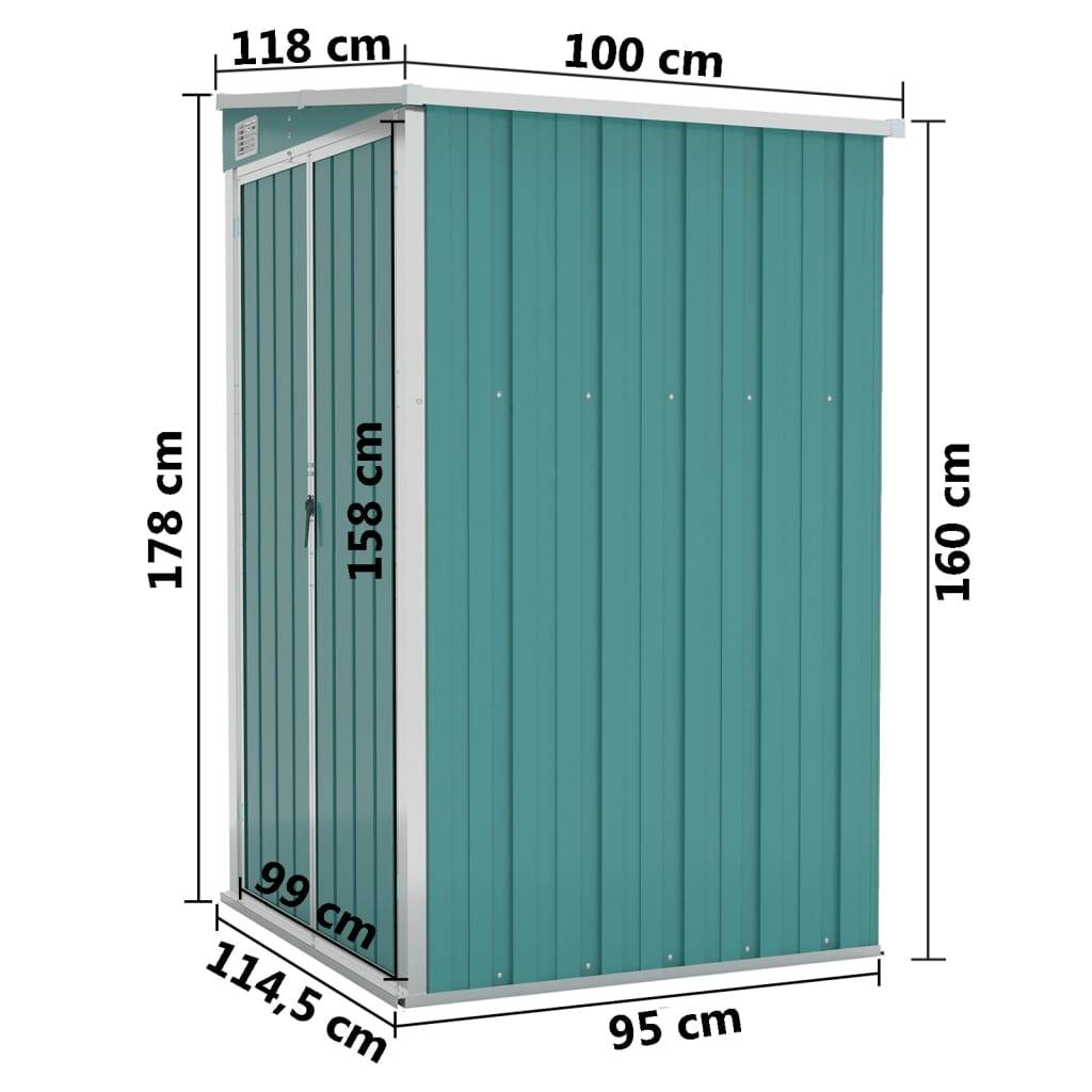 Abri de jardin 1.18m² - Cabane de jardin - Remise de jardin murale Vert 118x100x178 cm Acier galvanisé MAISON CHIC - Image 7