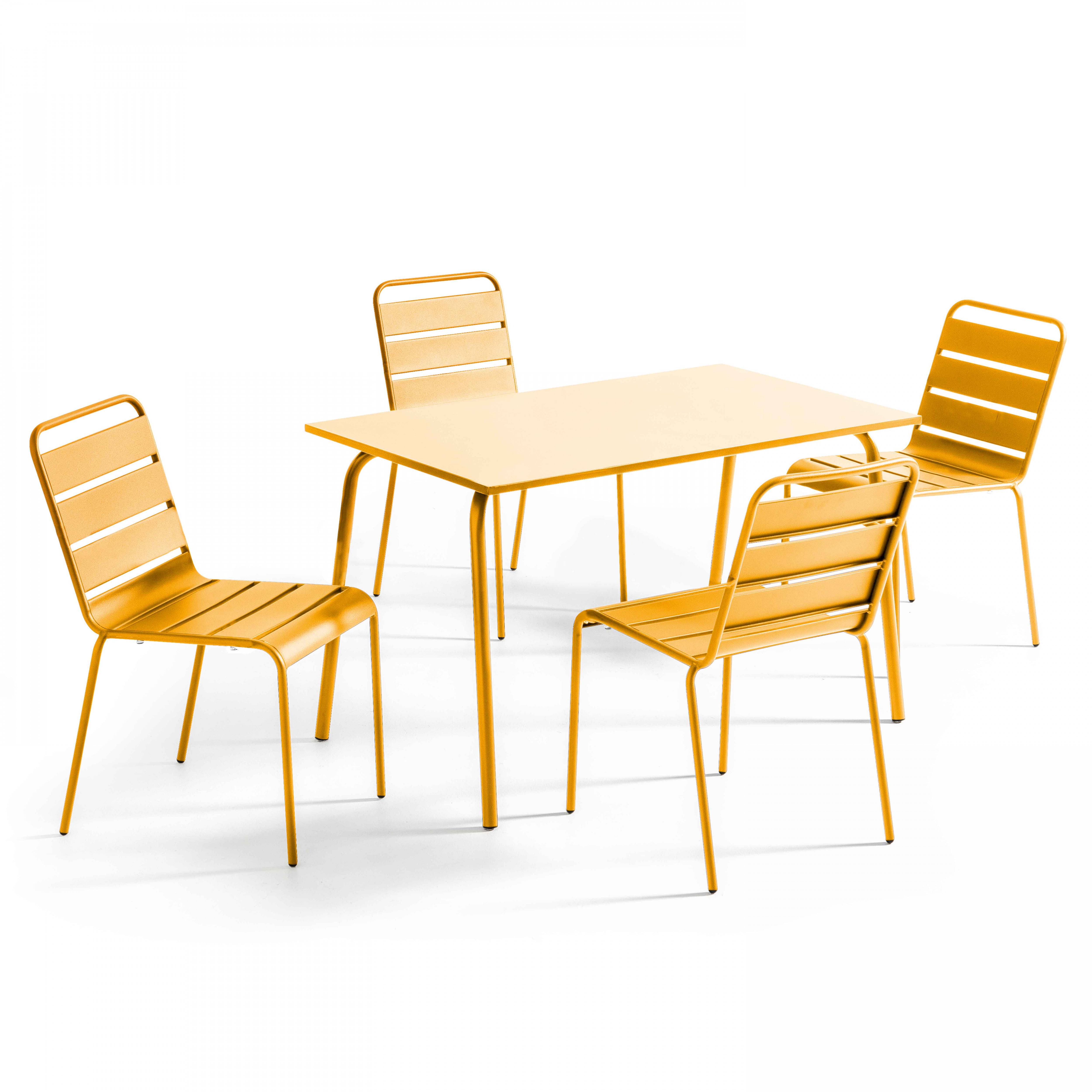 Oviala - Ensemble table de jardin en métal et 4 chaises jaune Palavas - Oviala - Imagen 1