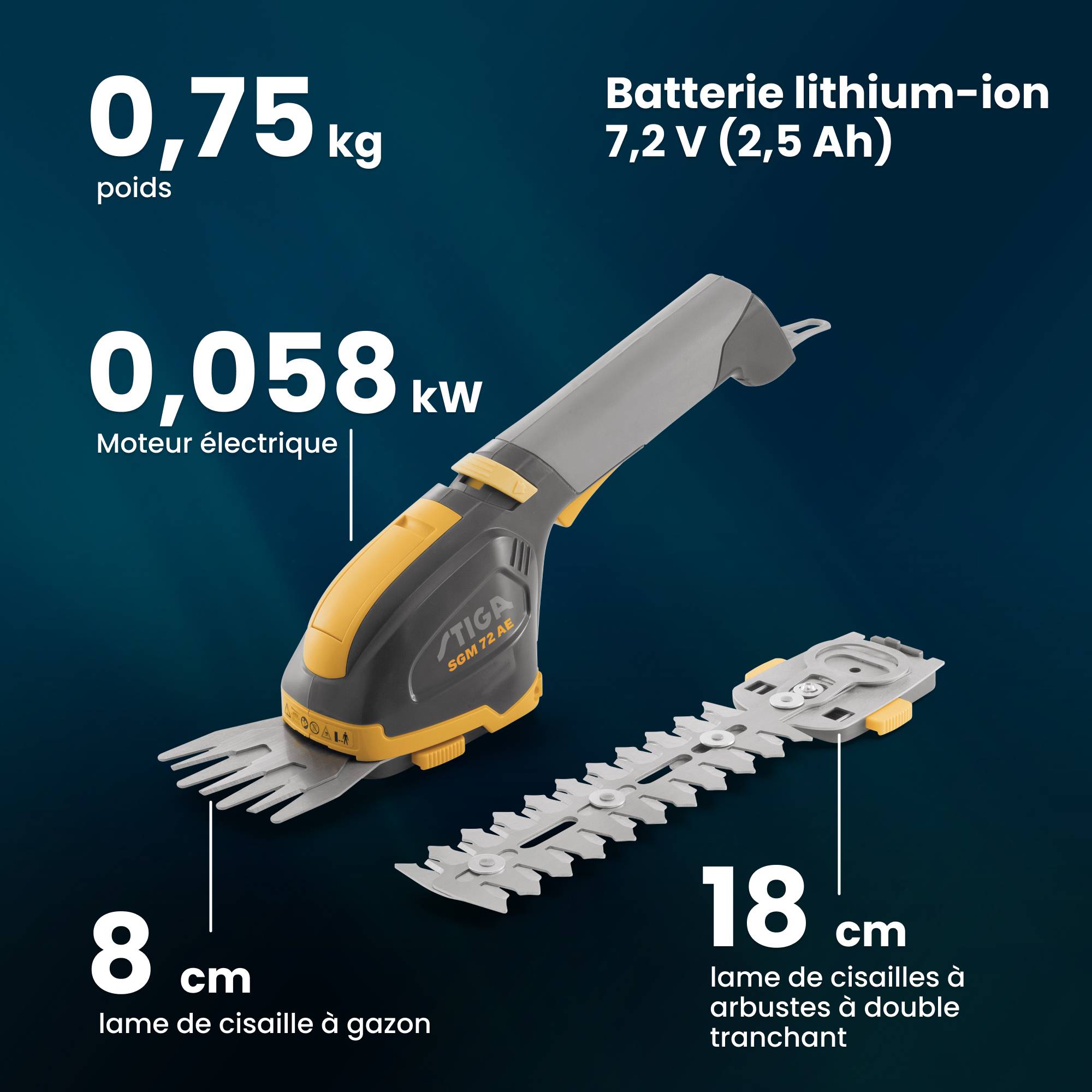 Stiga - Outil multifonctionnel SGM 72 AE sur batterie 7.2V, lames taille-haies 18cm, coupe-bordures - STIGA - Imagen 6