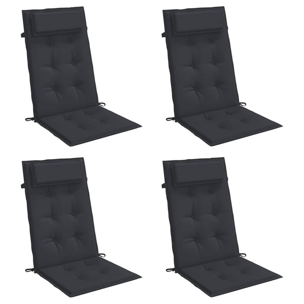 Lot de 4 coussins de chaise à dossier haut tissu Oxford noir 120 x 50 x 3 cm - PANGIVO - Image 3
