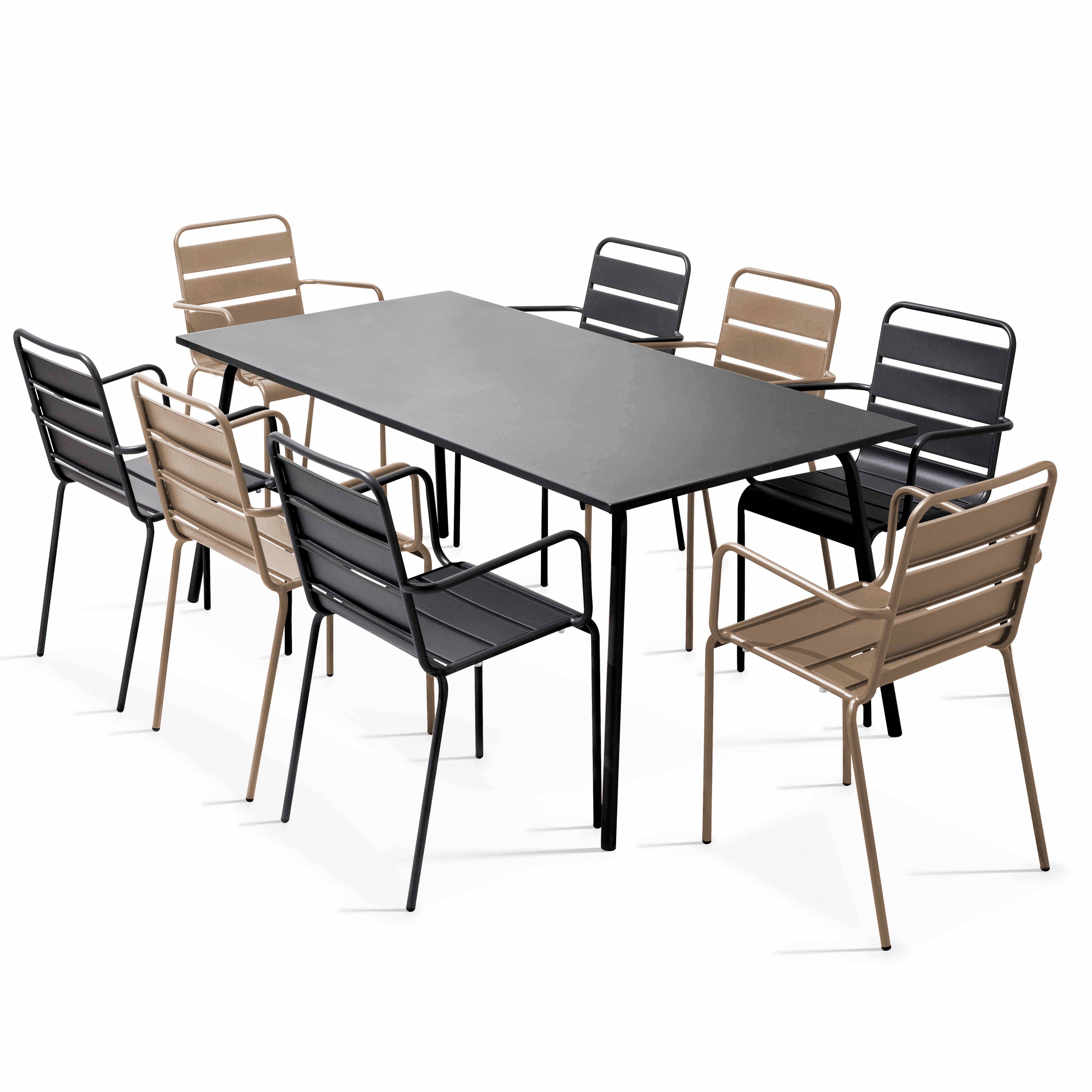 Oviala - Ensemble table de jardin et 8 fauteuils en métal taupe et gris Palavas - Oviala - Imagen 1