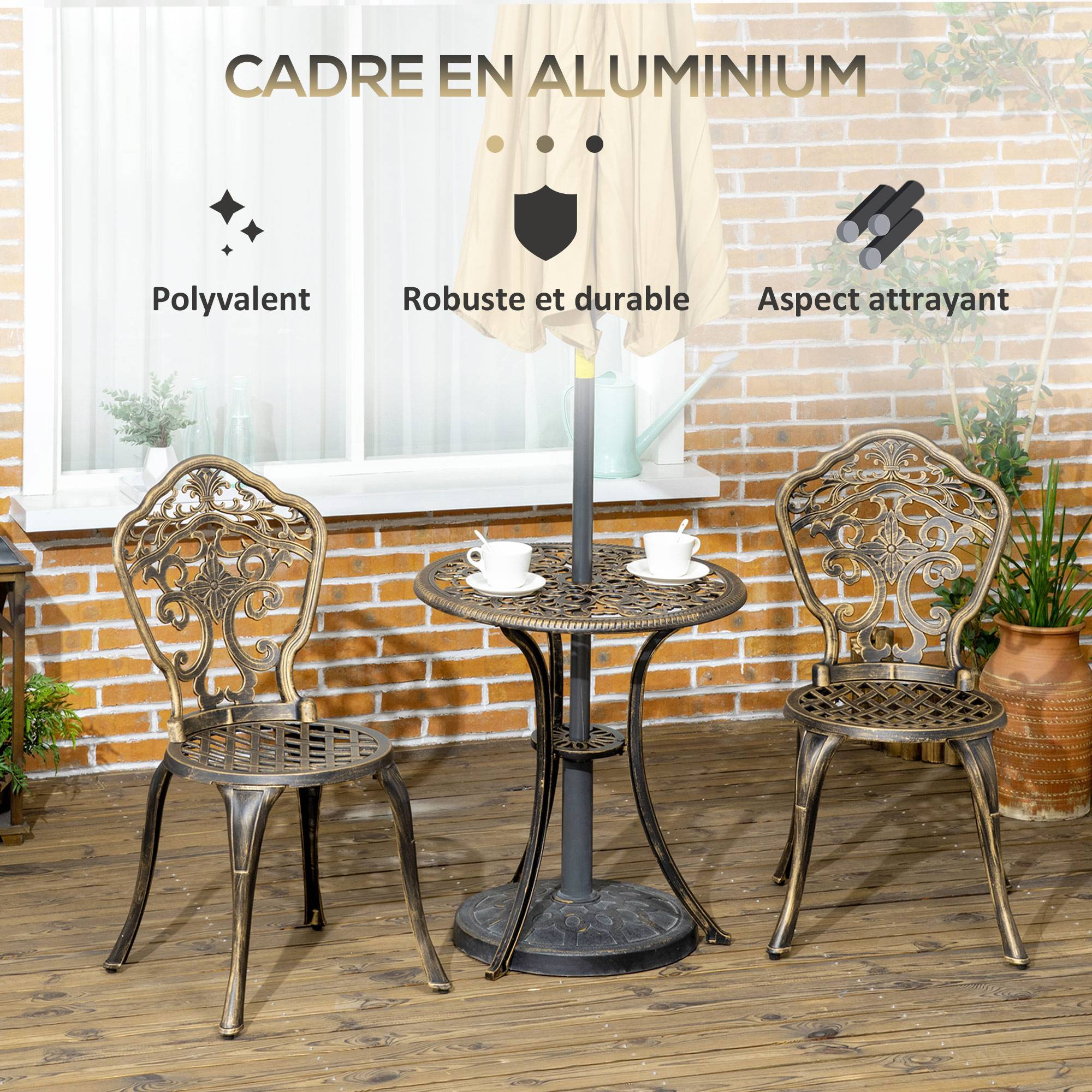 Outsunny - Ensemble bistrot de jardin 2 personnes 3 pièces aluminium aspect fer forgé - Outsunny - Imagen 5