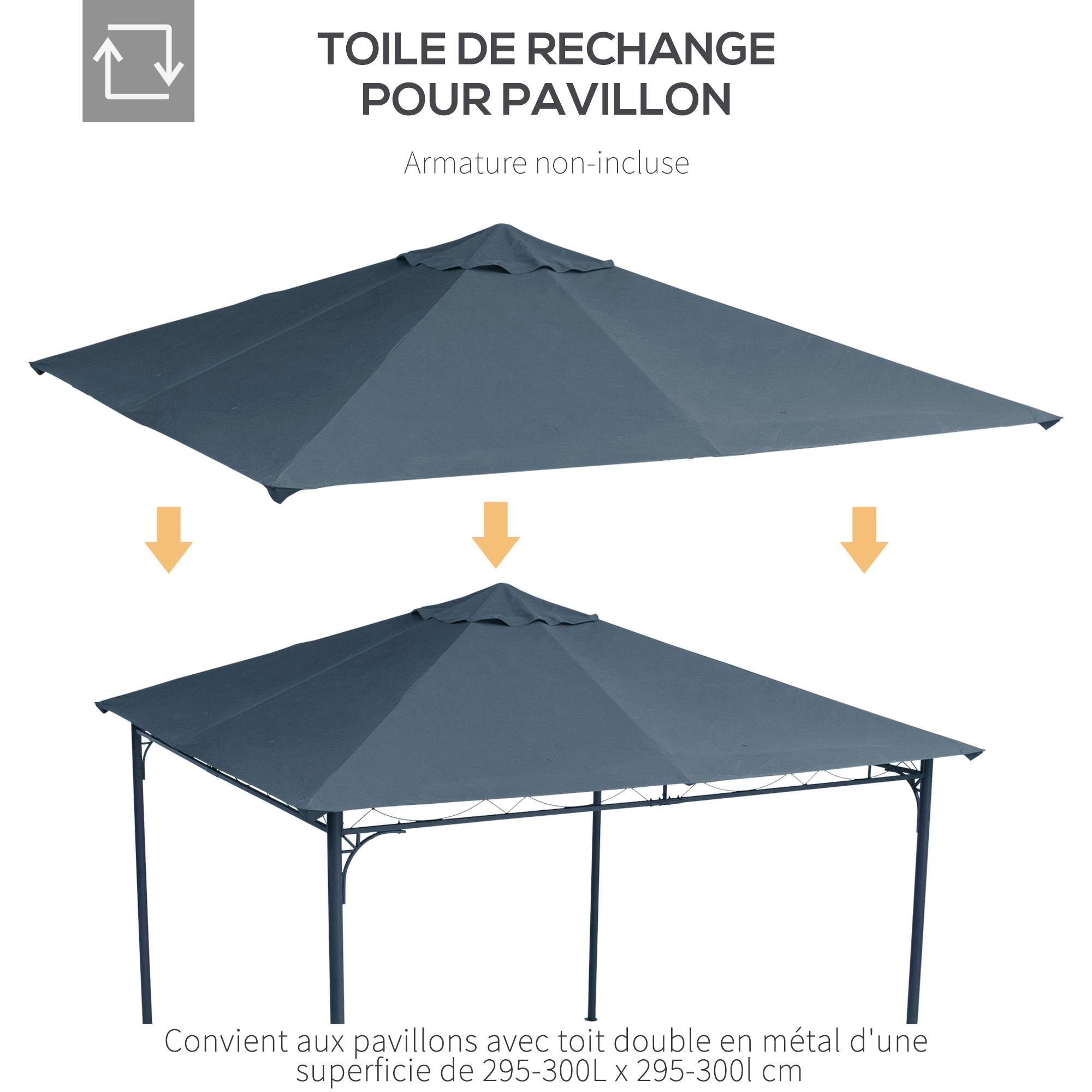 Outsunny - Toile de rechange pour pavillon tonnelle gazebo 3x3m anti-UV polyester haute densité 180g/m² gris - Outsunny - Imagen 7