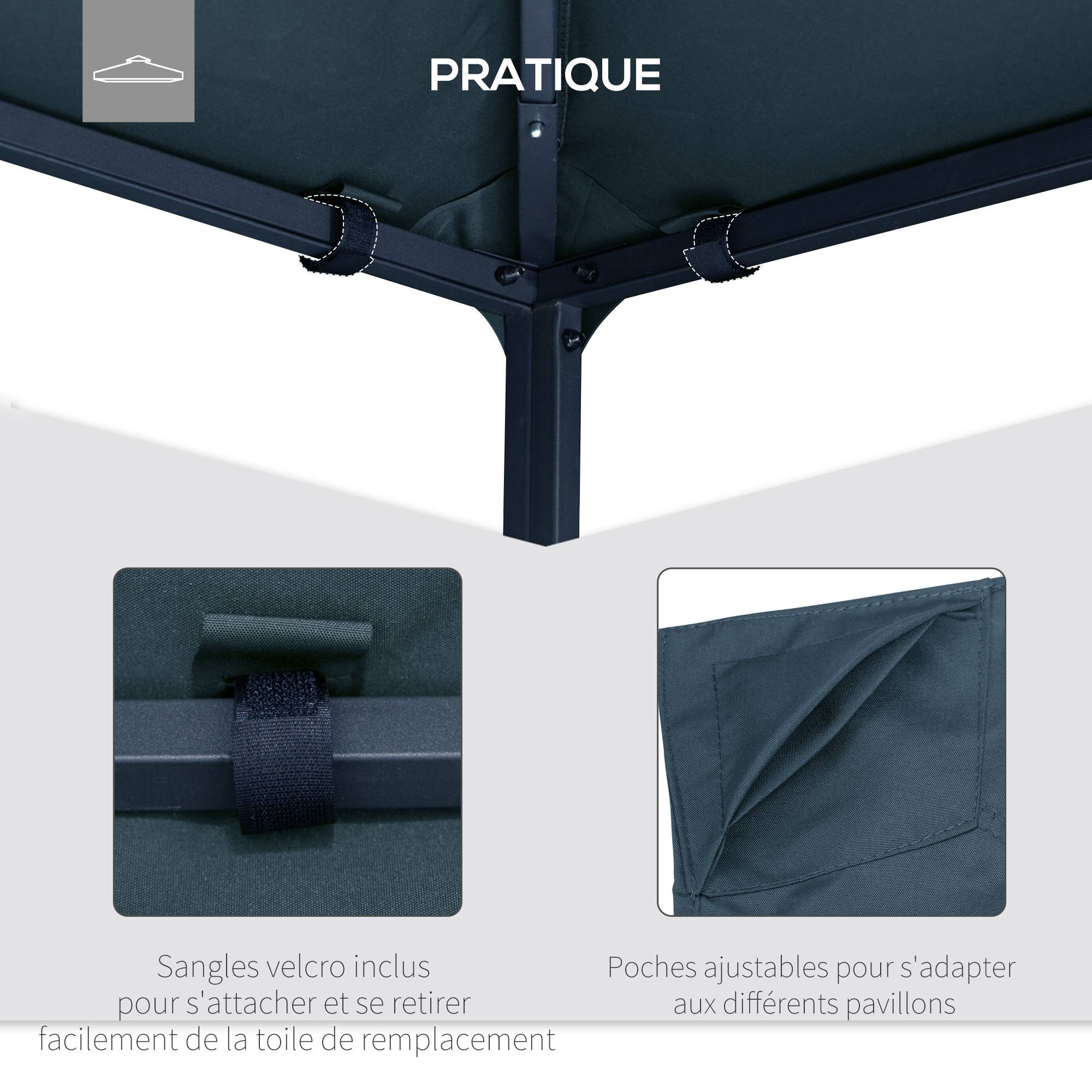 Outsunny - Toile de rechange pour pavillon tonnelle gazebo 3x3m anti-UV polyester haute densité 180g/m² gris - Outsunny - Imagen 5