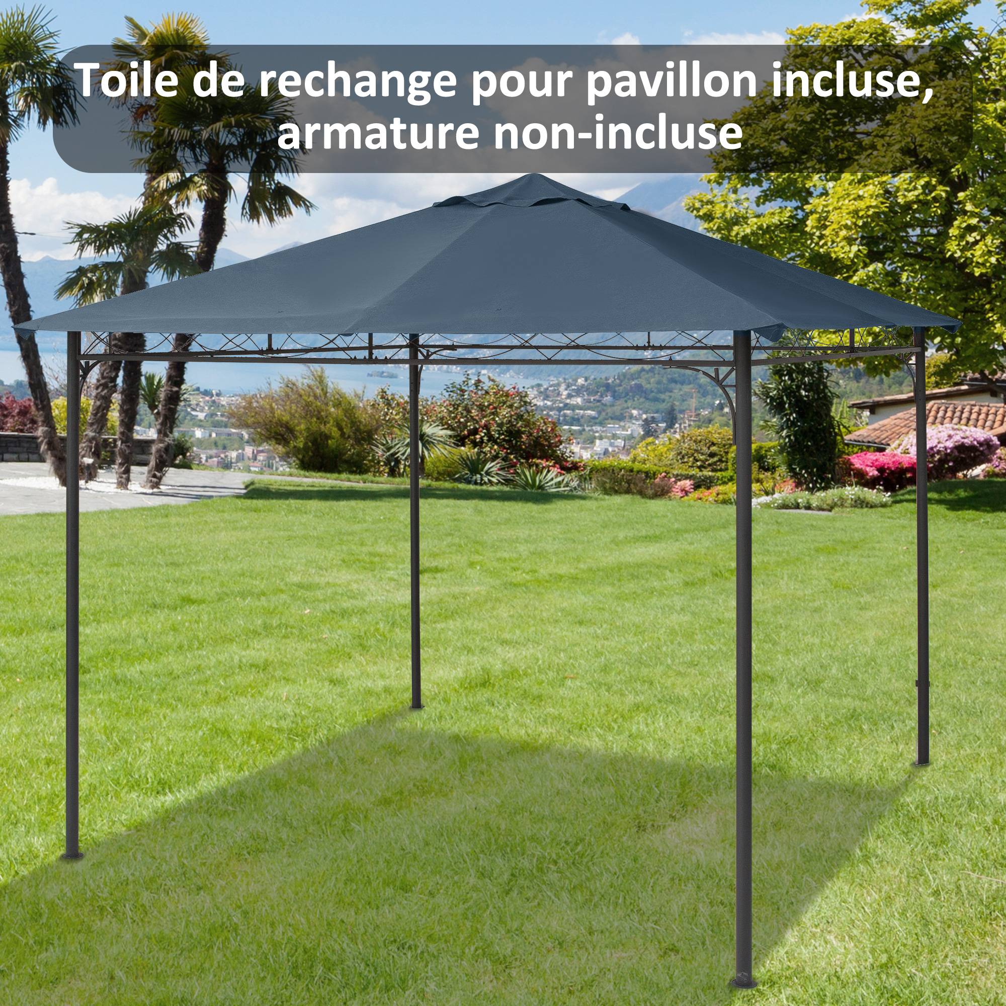 Outsunny - Toile de rechange pour pavillon tonnelle gazebo 3x3m anti-UV polyester haute densité 180g/m² gris - Outsunny - Imagen 2