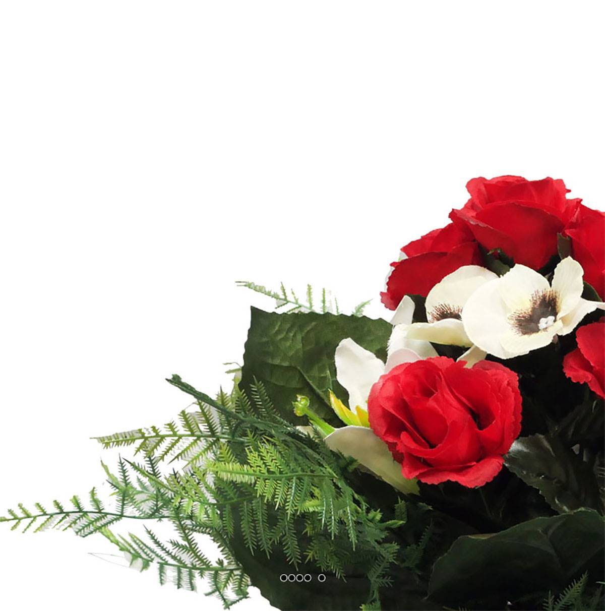 Artificielles - Composition fleurs artificielles pour cimetière vasque roses, lys et pensées H 28 cm D 32 cm Rouge - couleur: Rouge 755 - Imagen 3