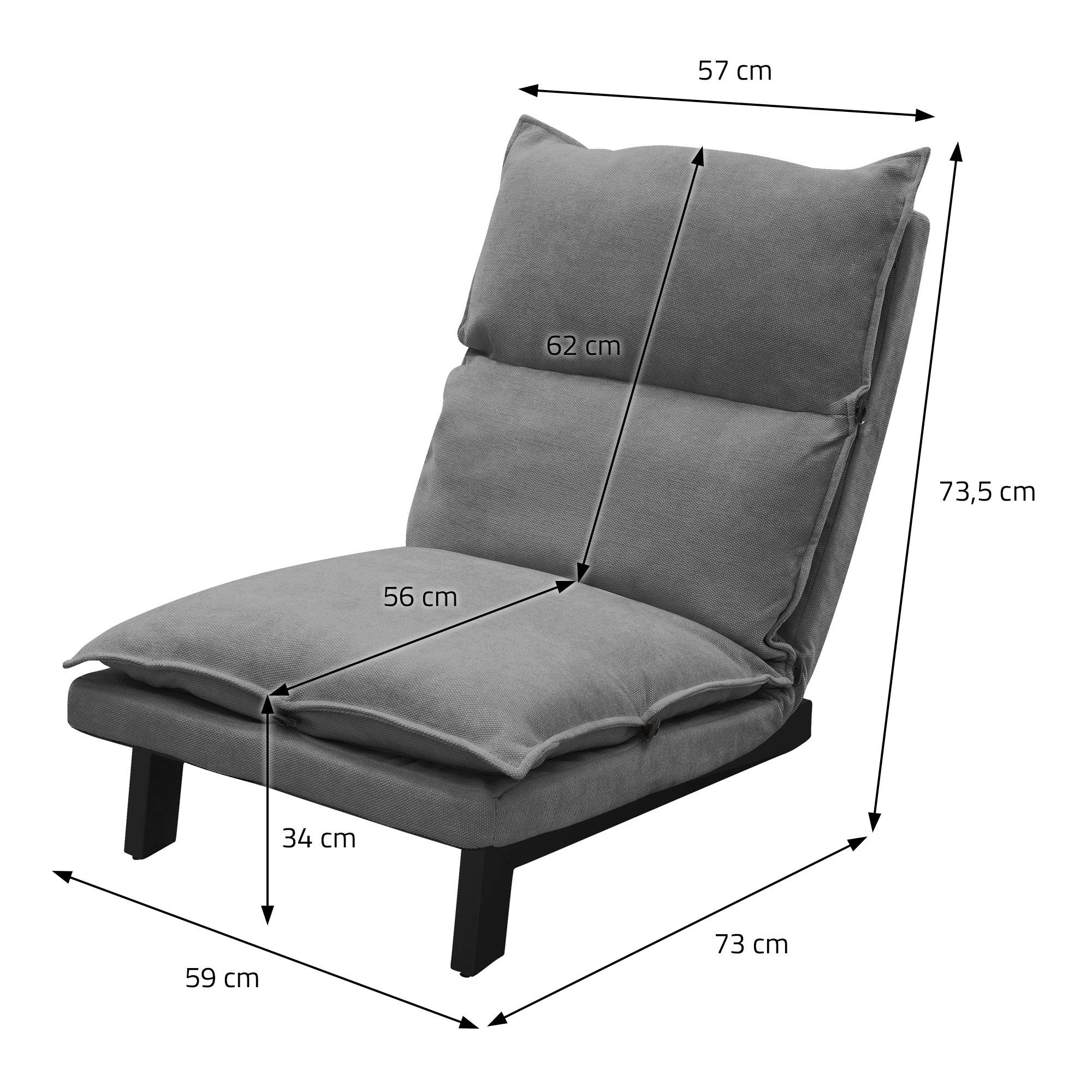 Ml-Design - Fauteuil de relaxation de sol gris revêtement en lin rembourrage doux en polyester et structure robuste en acier dossier inclinable en 5 positions - Image 7