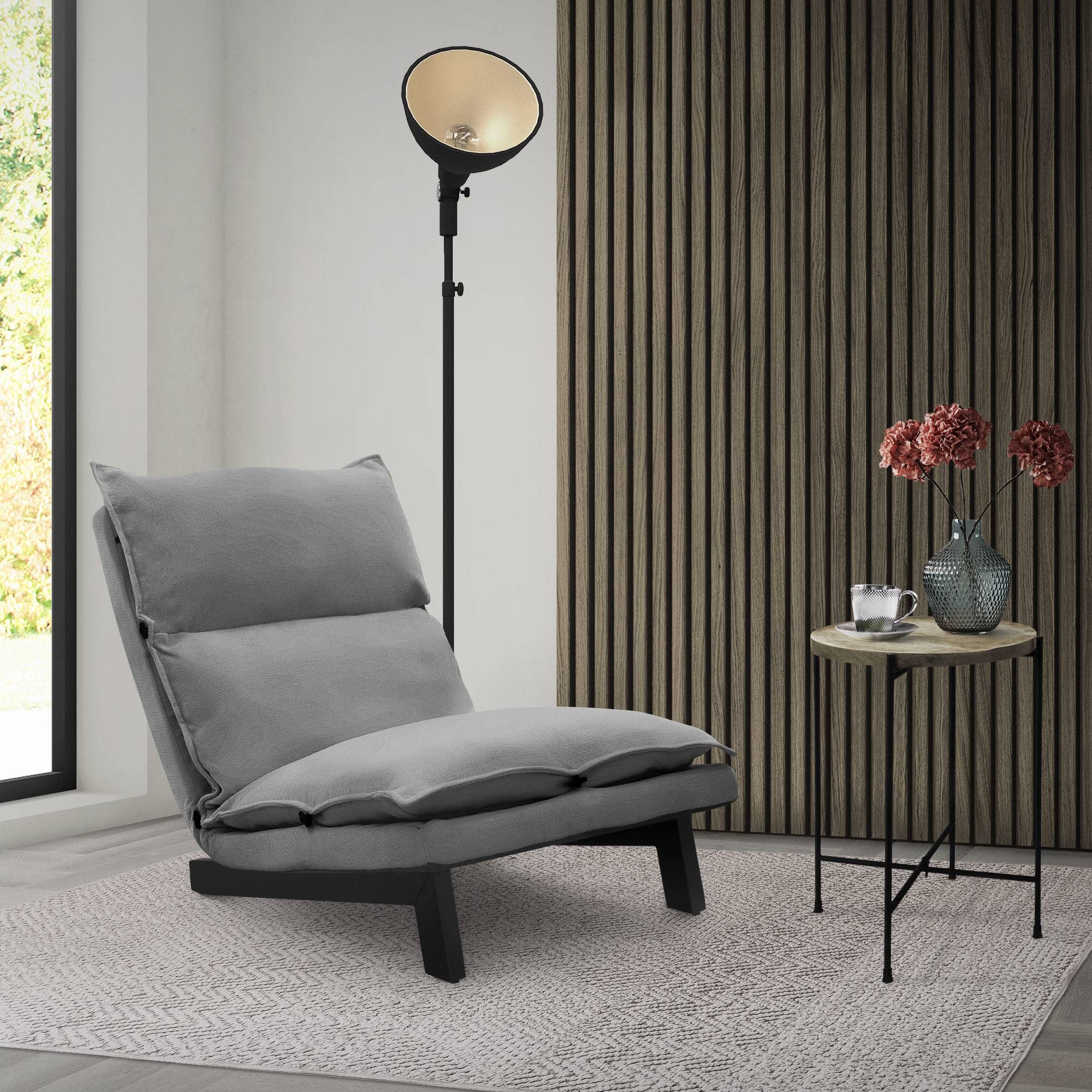 Ml-Design - Fauteuil de relaxation de sol gris revêtement en lin rembourrage doux en polyester et structure robuste en acier dossier inclinable en 5 positions - Image 1