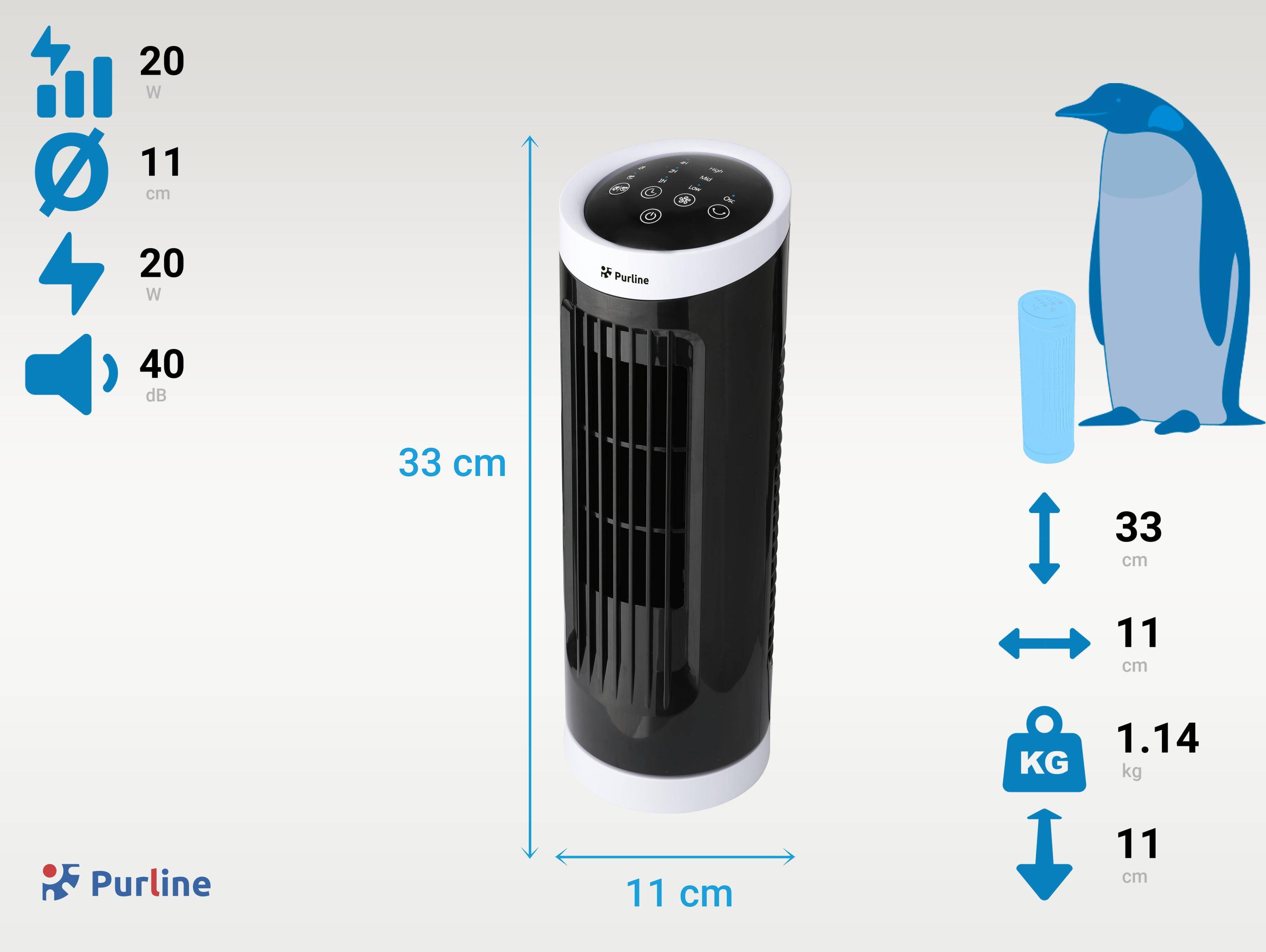 Purline - Ventilateur tour compact rotatif noir - Purline - Image 3
