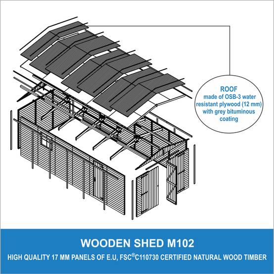 Timbela - Garage en bois Naturel H222X616x324 cm / 18 m² - Rangement pour vélos, remise à outils - 17 mm d’épaisseur - Timbela M102 - Image 8