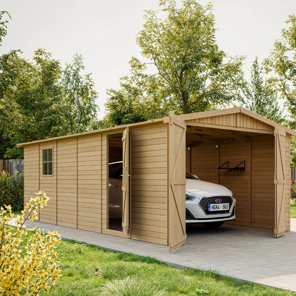 Timbela - Garage en bois Naturel H222X616x324 cm / 18 m²  - Rangement pour vélos, remise à outils - 17 mm d’épaisseur - Timbela M102 - Image 2