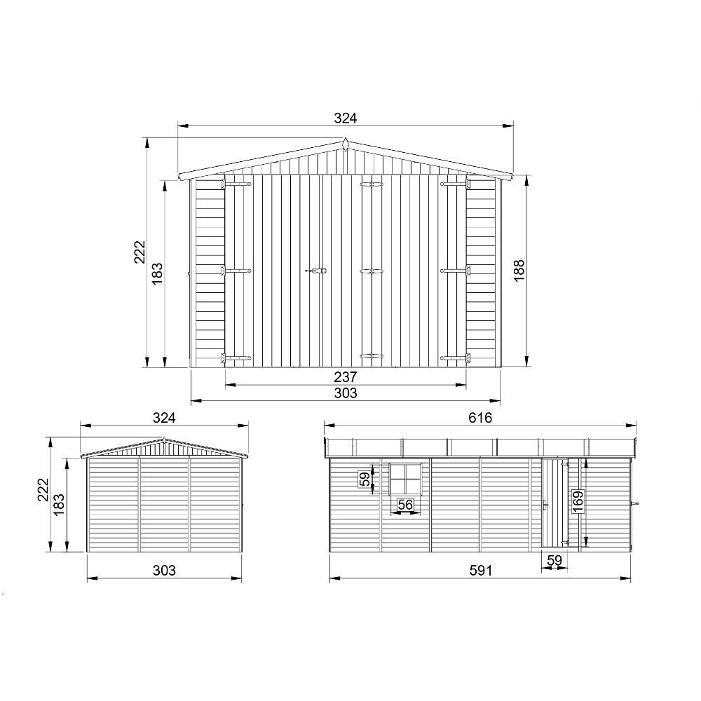 Timbela - Garage en bois Naturel H222X616x324 cm / 18 m²  - Rangement pour vélos, remise à outils - 17 mm d’épaisseur - Timbela M102 - Image 7