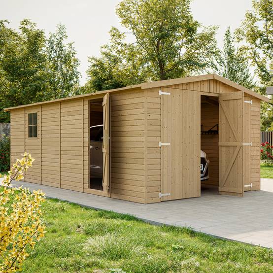 Timbela - Garage en bois Naturel H222X616x324 cm / 18 m² - Rangement pour vélos, remise à outils - 17 mm d’épaisseur - Timbela M102 - Image 10