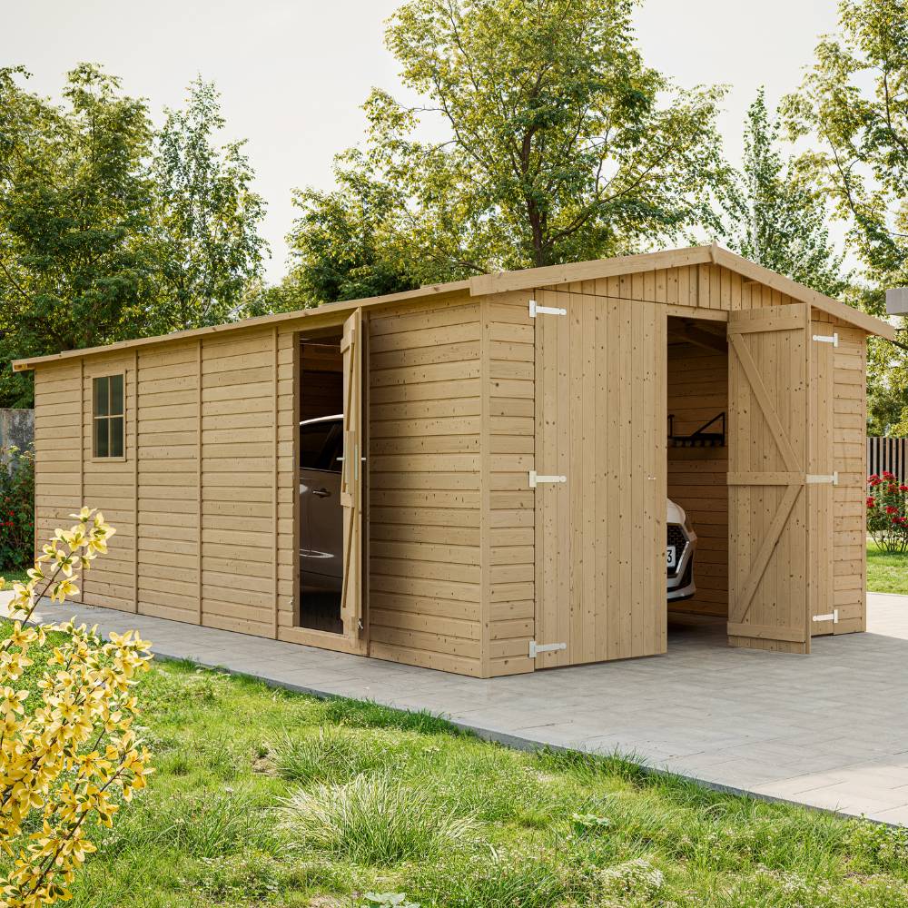Timbela - Garage en bois Naturel H222X616x324 cm / 18 m²  - Rangement pour vélos, remise à outils - 17 mm d’épaisseur - Timbela M102 - Image 10