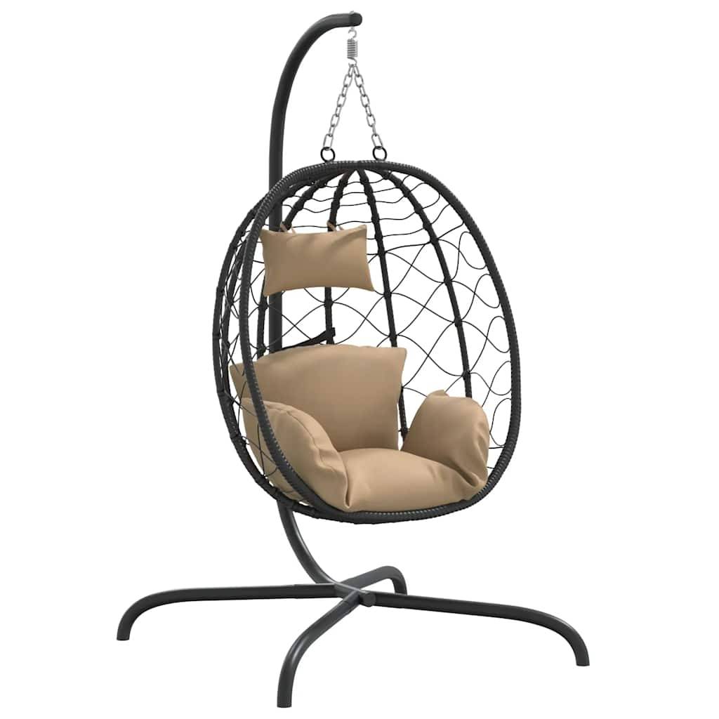 Chaise Balançoire Design Œuf en Rotin PE et Métal Robuste avec Coussin Confort pour Détente Terrasse Taupe – ComfortXL Outdoor Living - Image 2