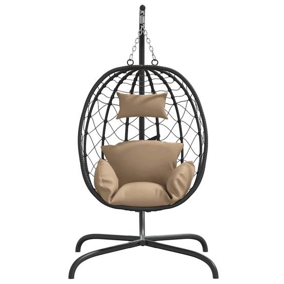 Chaise Balançoire Design Œuf en Rotin PE et Métal Robuste avec Coussin Confort pour Détente Terrasse Taupe – ComfortXL Outdoor Living - Image 3