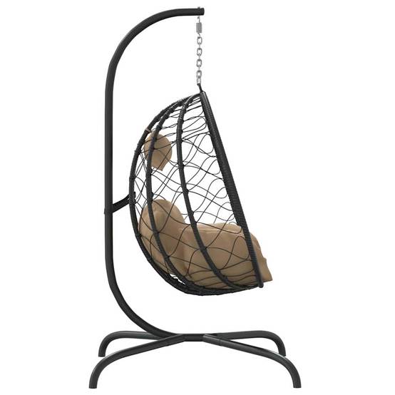 Chaise Balançoire Design Œuf en Rotin PE et Métal Robuste avec Coussin Confort pour Détente Terrasse Taupe – ComfortXL Outdoor Living - Image 4
