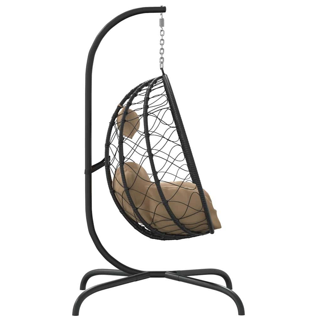 Chaise Balançoire Design Œuf en Rotin PE et Métal Robuste avec Coussin Confort pour Détente Terrasse Taupe – ComfortXL Outdoor Living - Image 4
